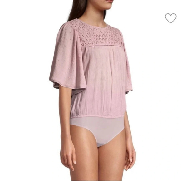 🌟NEW Intimately Free People Pink Smocked Billowy Perfect Catch Bodysuit Medium - Picture 12 of 12